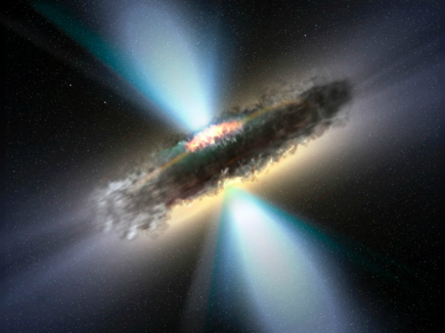 Материя, попадающая в чёрные дыры, становится настолько горячей, что испускает рентгеновское излучение (иллюстрация V. Beckmann/ESA/NASA/SPL). 