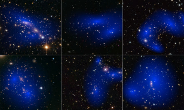 Шесть рассмотренных случаев столкновений галактических кластеров (фото NASA, ESA, D. Harvey). 
