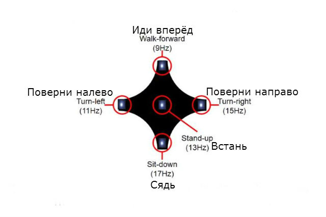 Светодиоды расположены по лучам звезды, словно на джойстике игровой приставки, что позволяет управлять движениями интуитивно (иллюстрация Korea University/TU Berlin/перевод Вести.Наука).