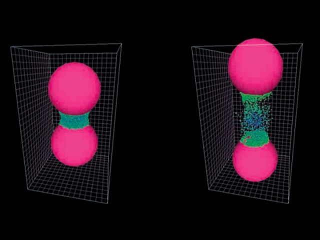 Компьютерная модель, показывающая, как силы сцепления удерживают вместе груду щебня (иллюстрация The Meteoritical Society).